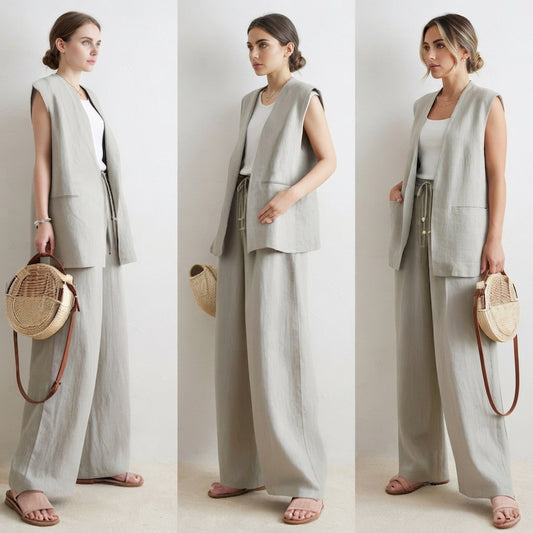 Ensemble d’été femme 2 pièces – Débardeur à deux poches et pantalon décontracté