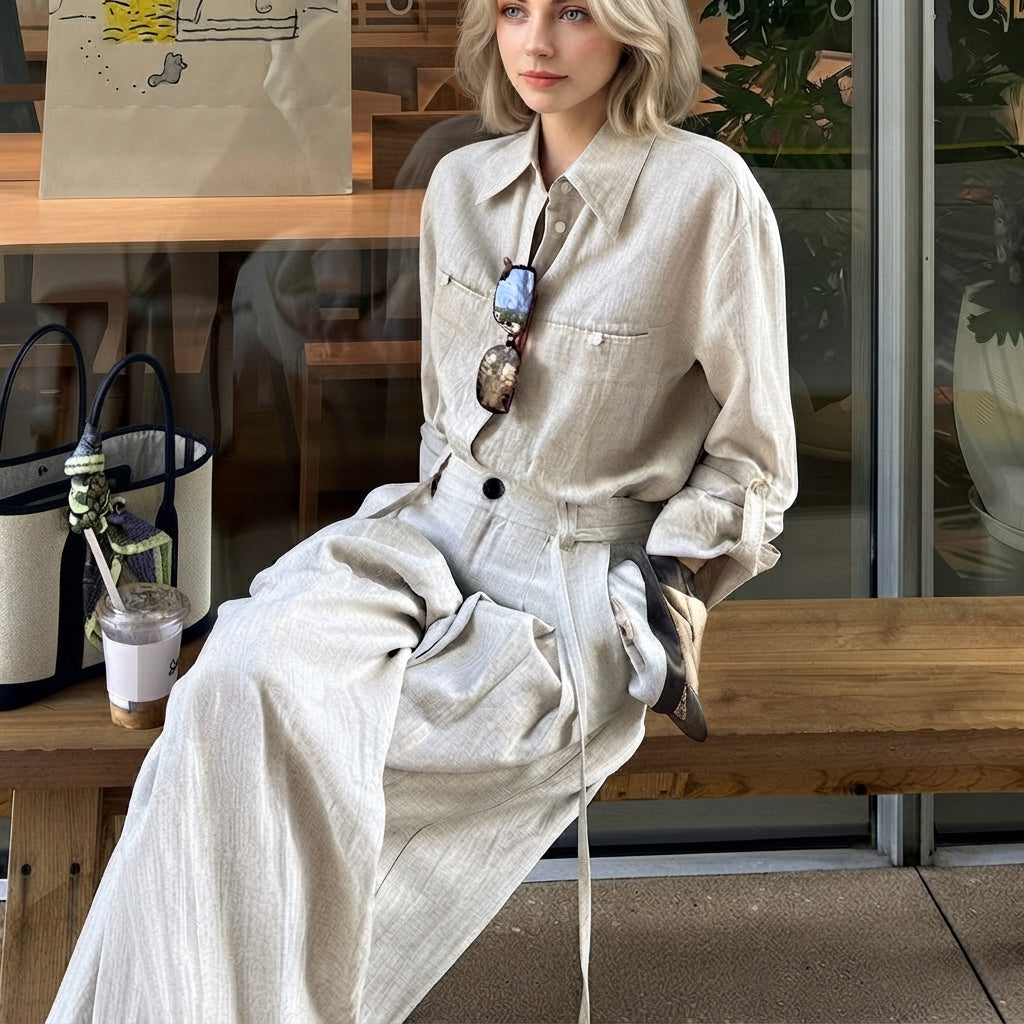 Ensemble femme rétro de style français – Blouse et pantalon large