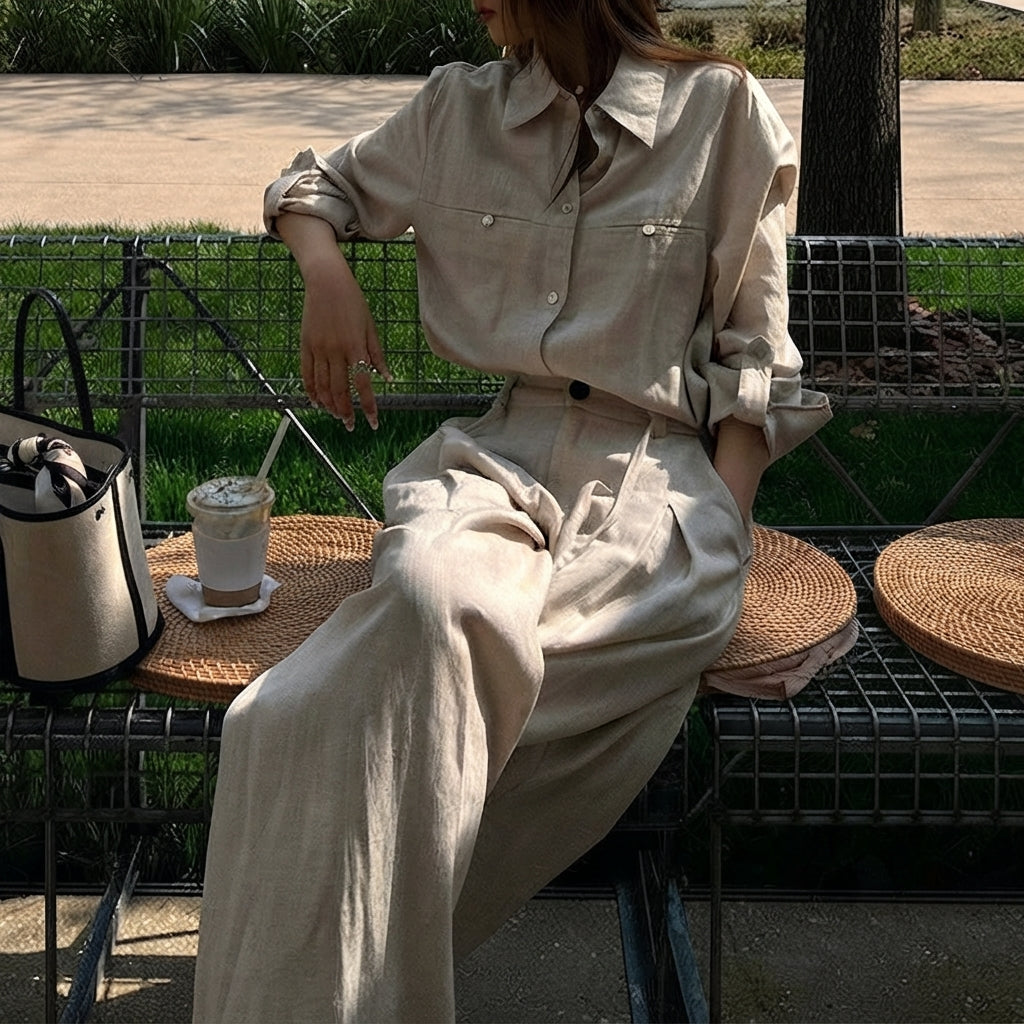 Ensemble femme rétro de style français – Blouse et pantalon large