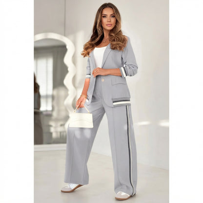 Ensemble tailleur femme 2 pièces – Veste à revers et pantalon large taille haute