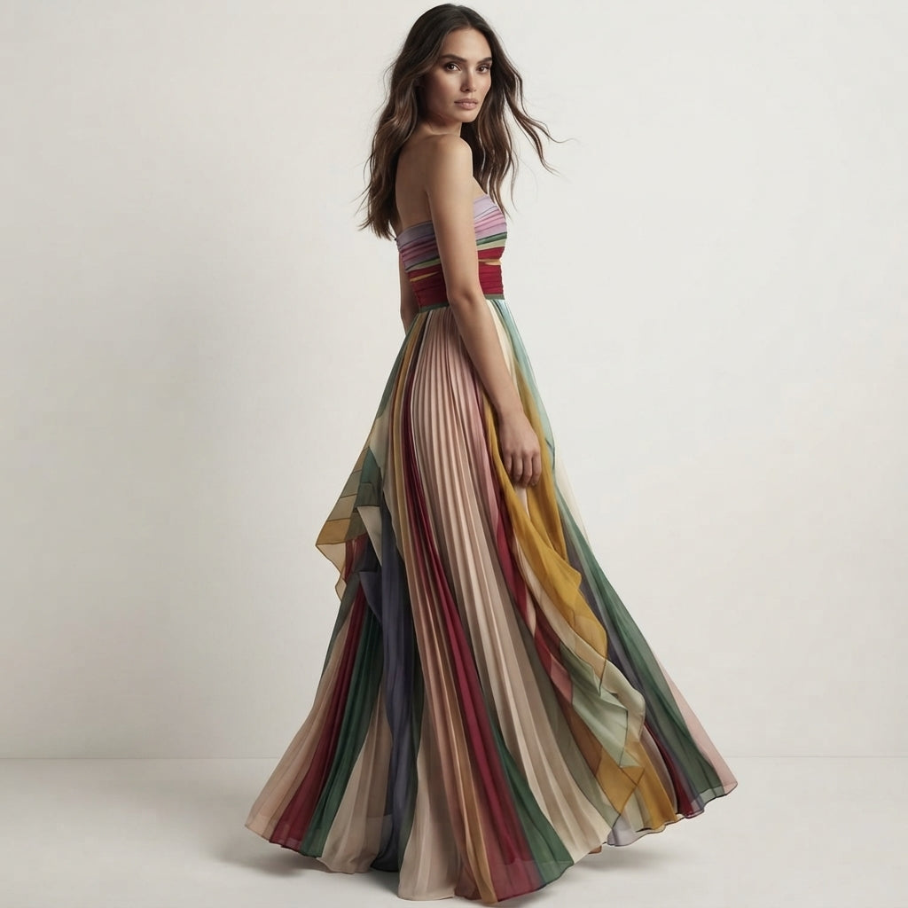 Robe Longue Bustier Imprimée à Dos Nu – Élégance Bohème