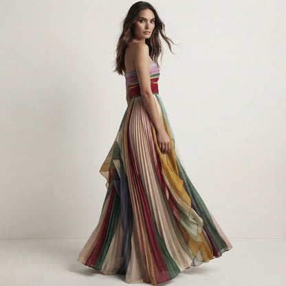 Robe Longue Bustier Imprimée à Dos Nu – Élégance Bohème
