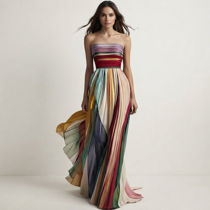 Robe Longue Bustier Imprimée à Dos Nu – Élégance Bohème