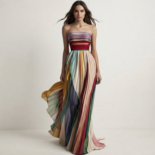 Robe Longue Bustier Imprimée à Dos Nu – Élégance Bohème